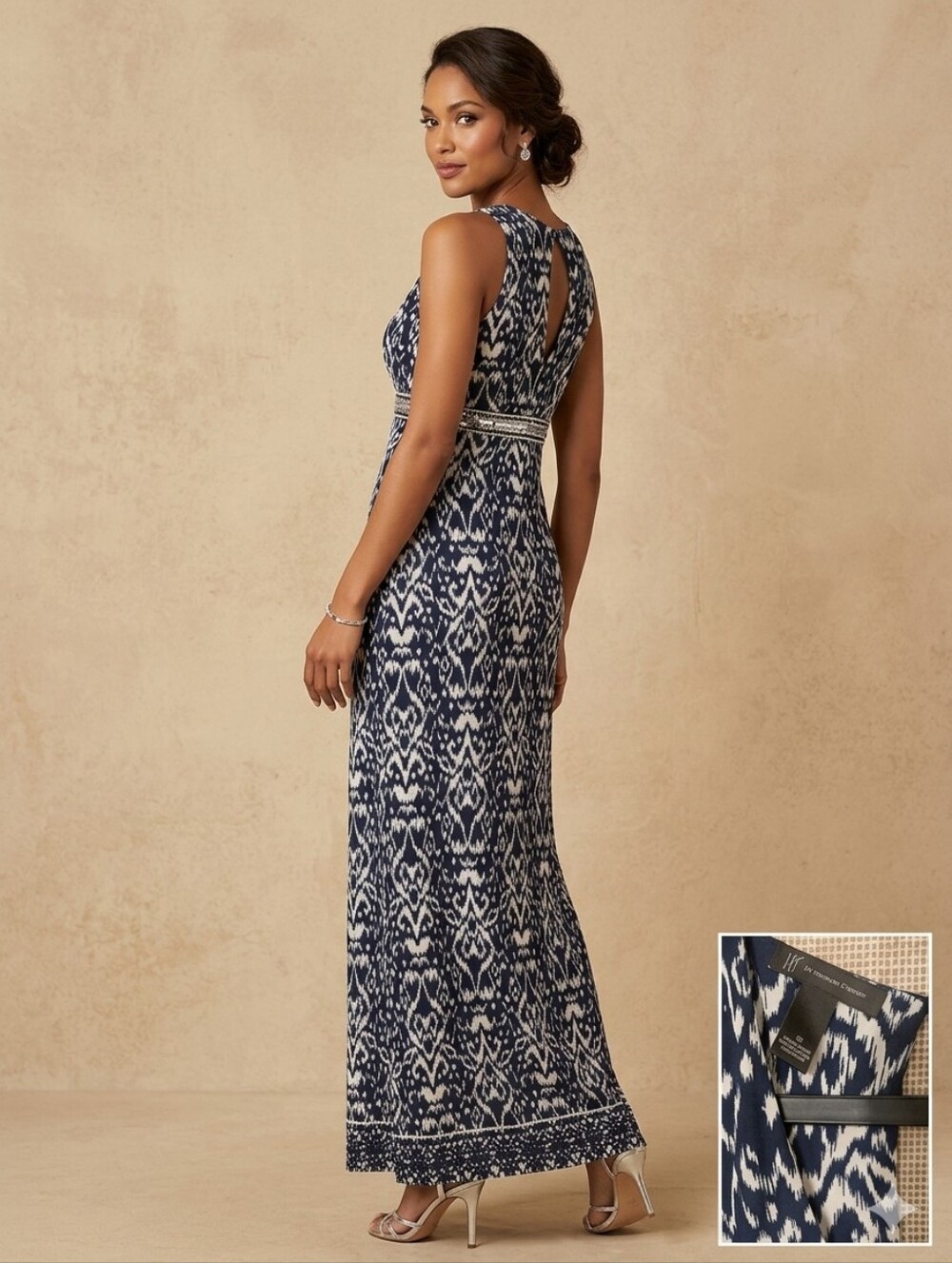INC International Concepts Navy and White Printed Maxi
